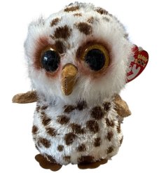 A super cute Whoolie owl beanie boo with spotted fabric and sparkly beak!
