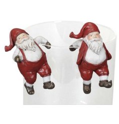 An assortment of 2 traditional Santa pot hangers. Beautifully detailed with a jolly and traditional aesthetic. 