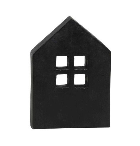 A stylish house ornament made from rustic mango wood with a black painted finish. 