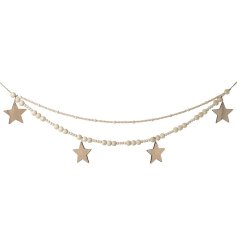 Dress the home with this unique boho inspired garland with wooden beads and stars.