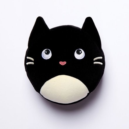 Feline cat round travel pillow and eye mask in contrasting colours 