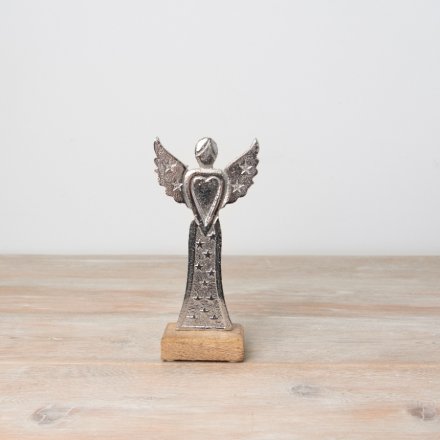 A stylish angel decoration with an aluminium finish featuring 3D star detailing. 