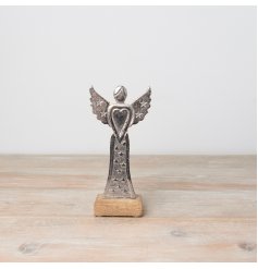 A stylish angel decoration with an aluminium finish featuring 3D star detailing. 
