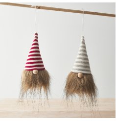 2 festive hanging gonk decorations with stripy hats