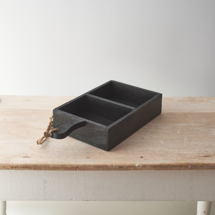 A chic and contemporary chunky wooden storage box with dual compartments and a handle. 