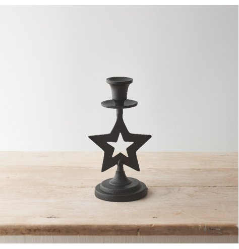 Display your favourite festive candlesticks with this stylish star design stand with a black hammered finish. 