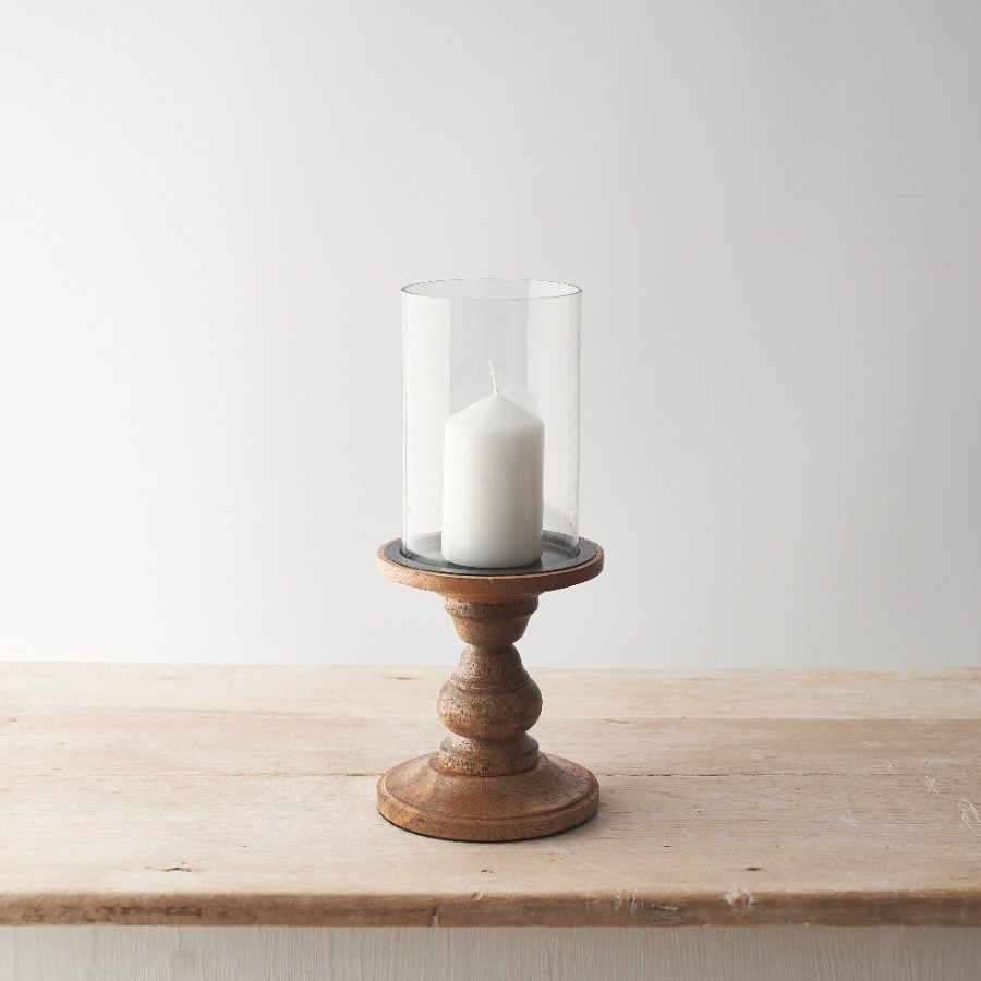 PL065199 - Glass and Wood Pillar Candle Holder, 30cm | | Everyday ...