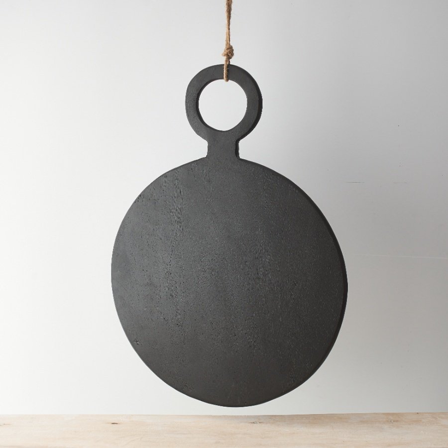 A chic and contemporary display board with a unique loop handle and jute string hanger. 