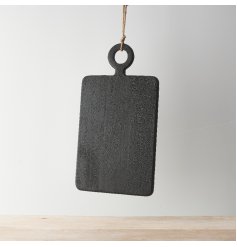 A stylish and unique black board with loop handle. Beautifully crafted from natural mango wood. 
