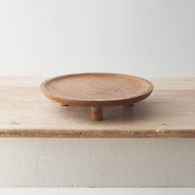 An attractive display plate with feet. Beautifully crafted from natural mango wood. 