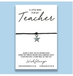Say thank you to your teacher with this unique and thoughtful wish strings bracelet with star charm and backing card. 