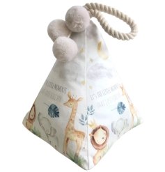 A cute doorstop illustrated animal design with star and moon detail. 