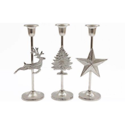 Silver Festive Candlestick Holders, 3a 24cm