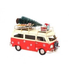 A beautifully detailed Christmas Camper Van decoration with tree, miniature presents and a wreath. 