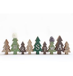 Wooden Christmas display sign with miniature knitted hats