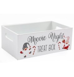 A fun and festive wooden treat box perfect for stuffing with your favourite movie night treats. 