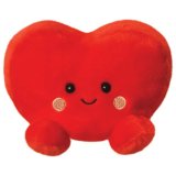 A super cute heart shaped palm pal soft toy with vibrant red design featuring cute smile and blush cheeks. 
