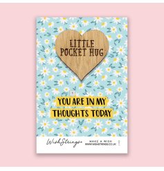 Send someone in your thoughts a little pocket hug with this adorable card and oak keepsake token.