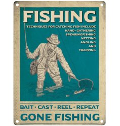 Fisherman themed metal sign.