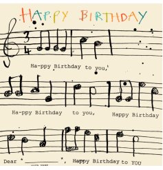 A beautifully illustrated Happy Birthday greetings card with a music notes design. By the talented Poet & Painter.