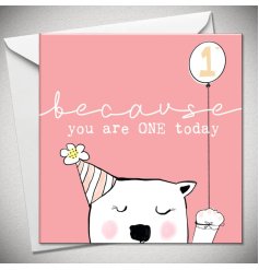 An adorable greetings card with a One Today slogan and bear illustration. 