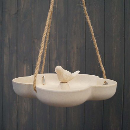 Hanging Bird Bath / Feeder in Bamboo, 23.3cm
