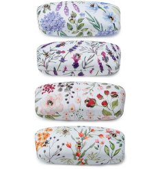 4 assorted sunglasses cases, each with a different countrystyle floral design
