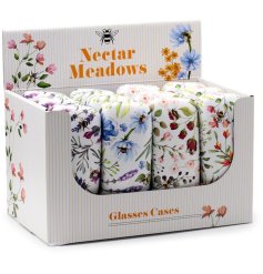 assortment of 4 sunglasses cases, wrapped with a nectar meadow design