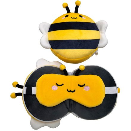 Relaxeazzz Bee Round Plush Travel Pillow  & Eye Mask
