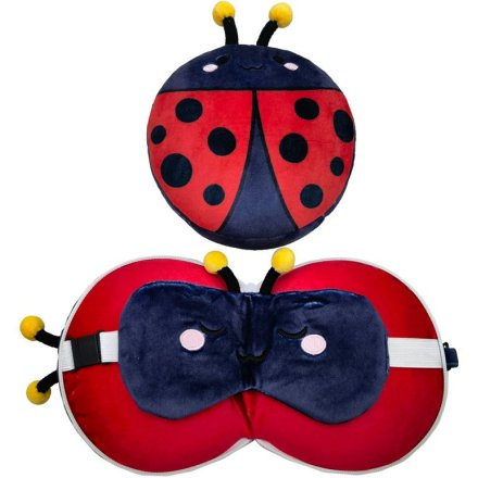 Relaxeazzz Ladybird Round Plush Travel Pillow  & Eye Mask