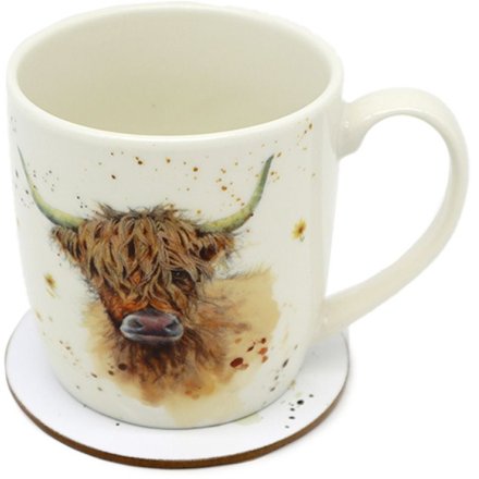 Jan Pashley Highland Cow Mug and Coaster Set, 12cm