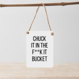 A novelty, super stylish mini metal sign with jute string hanger.