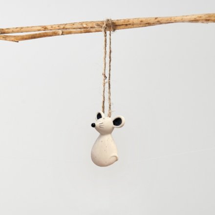 Porcelain Mini Hanging Mouse, 4.5cm