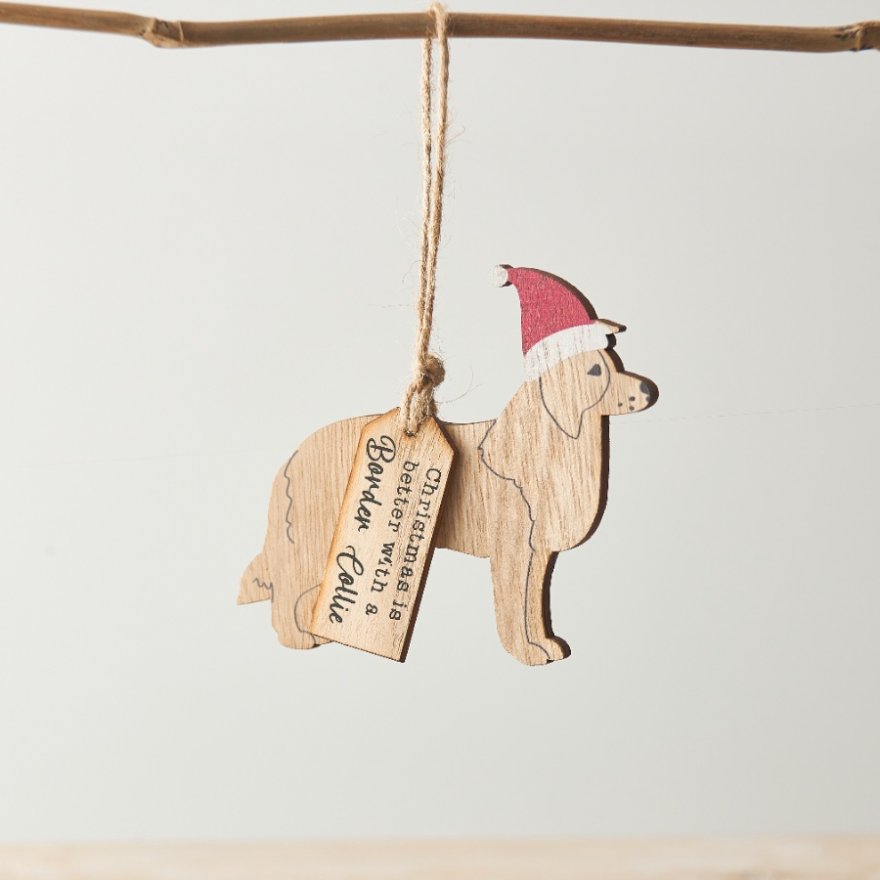 Christmas Border Collie Wooden Silhouette Hanger 10.5cm