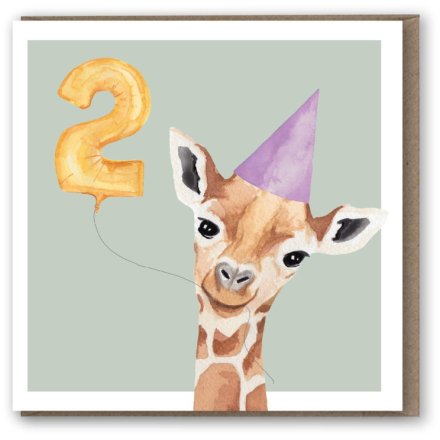 Giraffe 2nd Birthday Greeting Card, 15cm
