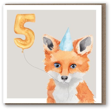 Fox 5th Birthday Greeting Card, 15cm