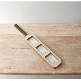 rustic photo frame in the shape of a cricket bat, with 3 cut out spaces for memorable photos