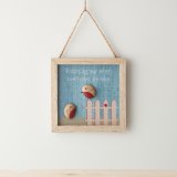 wooden sign showcasing two pebble design robins and a memory quote