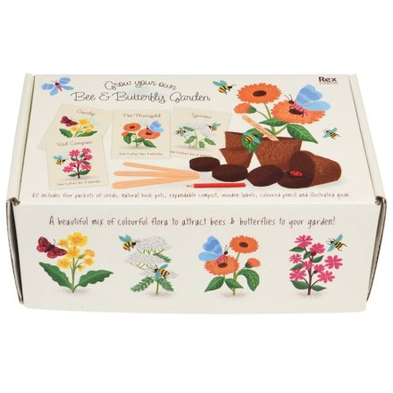 Complete flower growing kit attracting butterflies and bees.