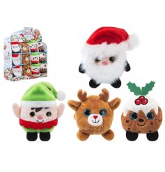 4 Assorted soft plush toys each with a festive design including Santa, elf and reindeer characters. 