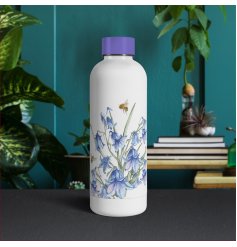 a stainless steel drinks bottle with a floral illustrated design