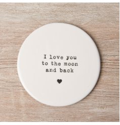 Keep surfaces protected with this charming porcelain coaster. 
