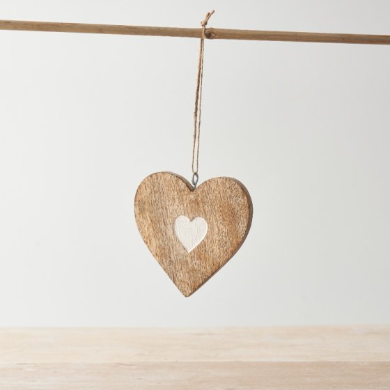 Whitewashed Wood Heart Ornaments - 3 Assorted