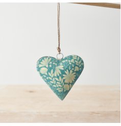 A chic metal heart decoration with a jute string hanger. 