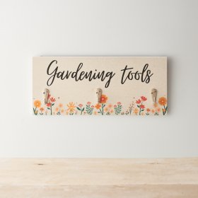 Keep the gardening tools organised with this beautiful bright sign. Featuring 3 tool hooks and black wording.