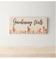 A sweet gardening tools sign, perfect for displaying in a shed to keep the favourite tools ready to hand.
