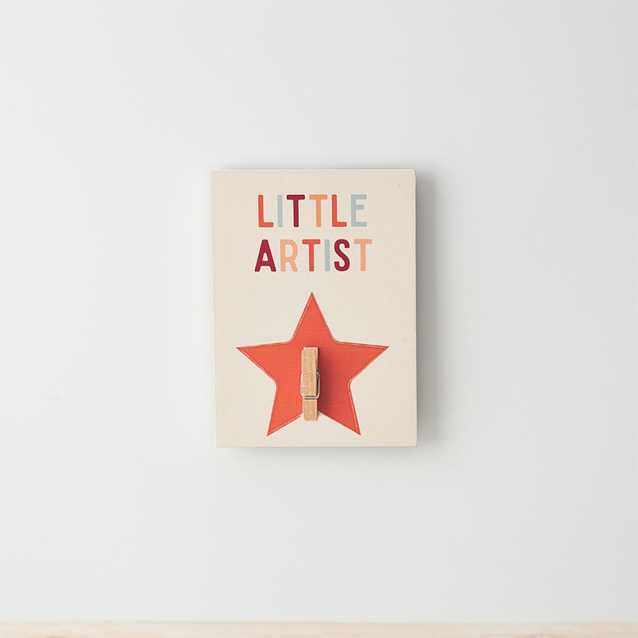 Celebrate the big ideas and creative work of little artists with this colourful design leg display sign with peg. 