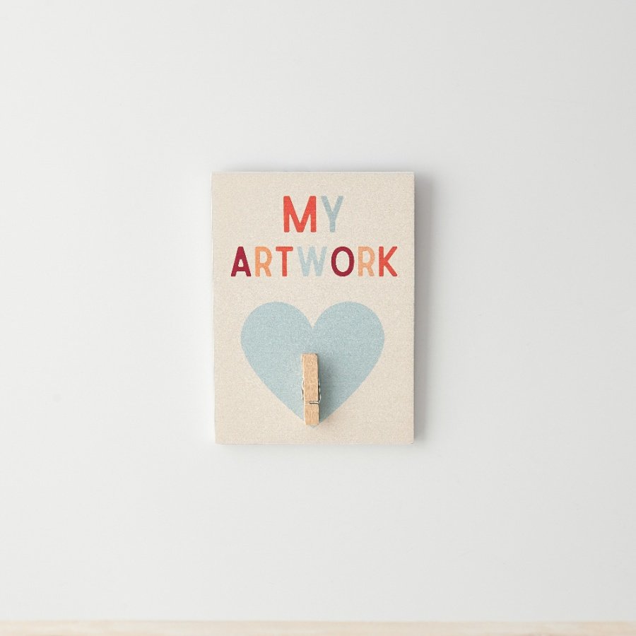 Display the artwork of little ones with this colourful and unique wooden display sign with heart detail. 