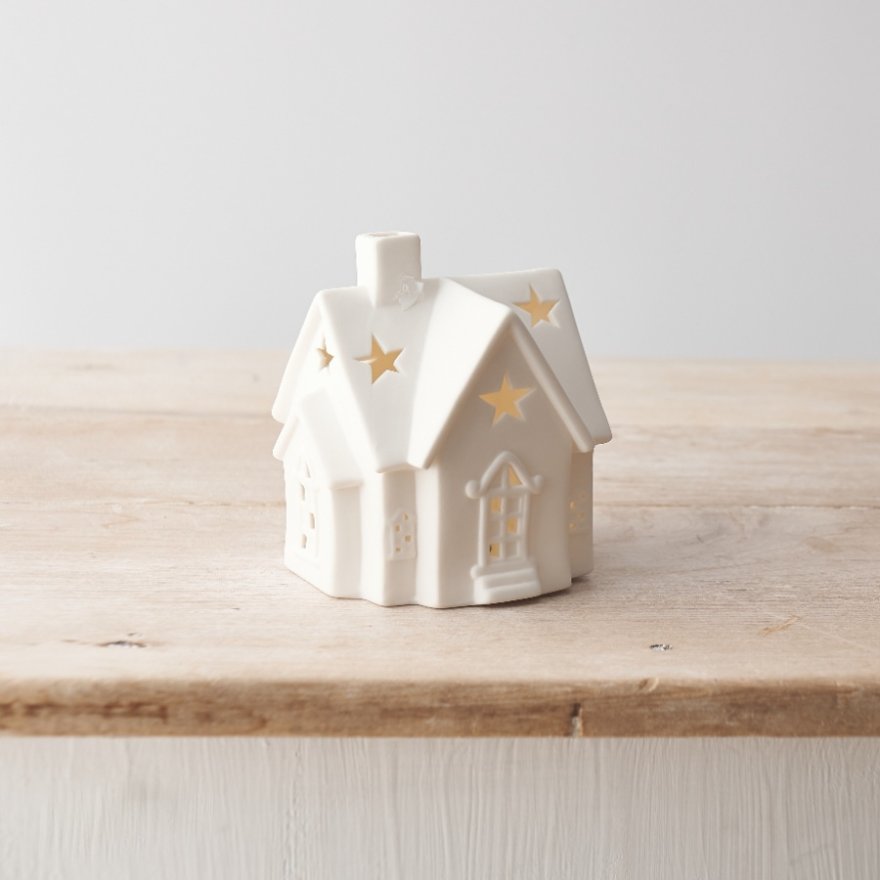 White Light Up Star House, 11.5cm