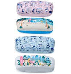 A sunglasses case wrapped in camper van images and coastal scenes.